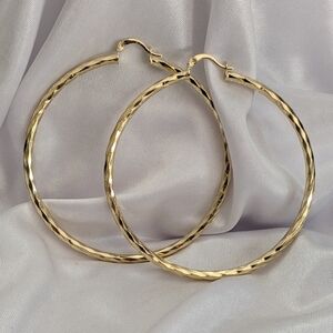 Hoop Earrings 18K Gold Filled Diamond Cut Hoop Earrings 70mm Will not ta…